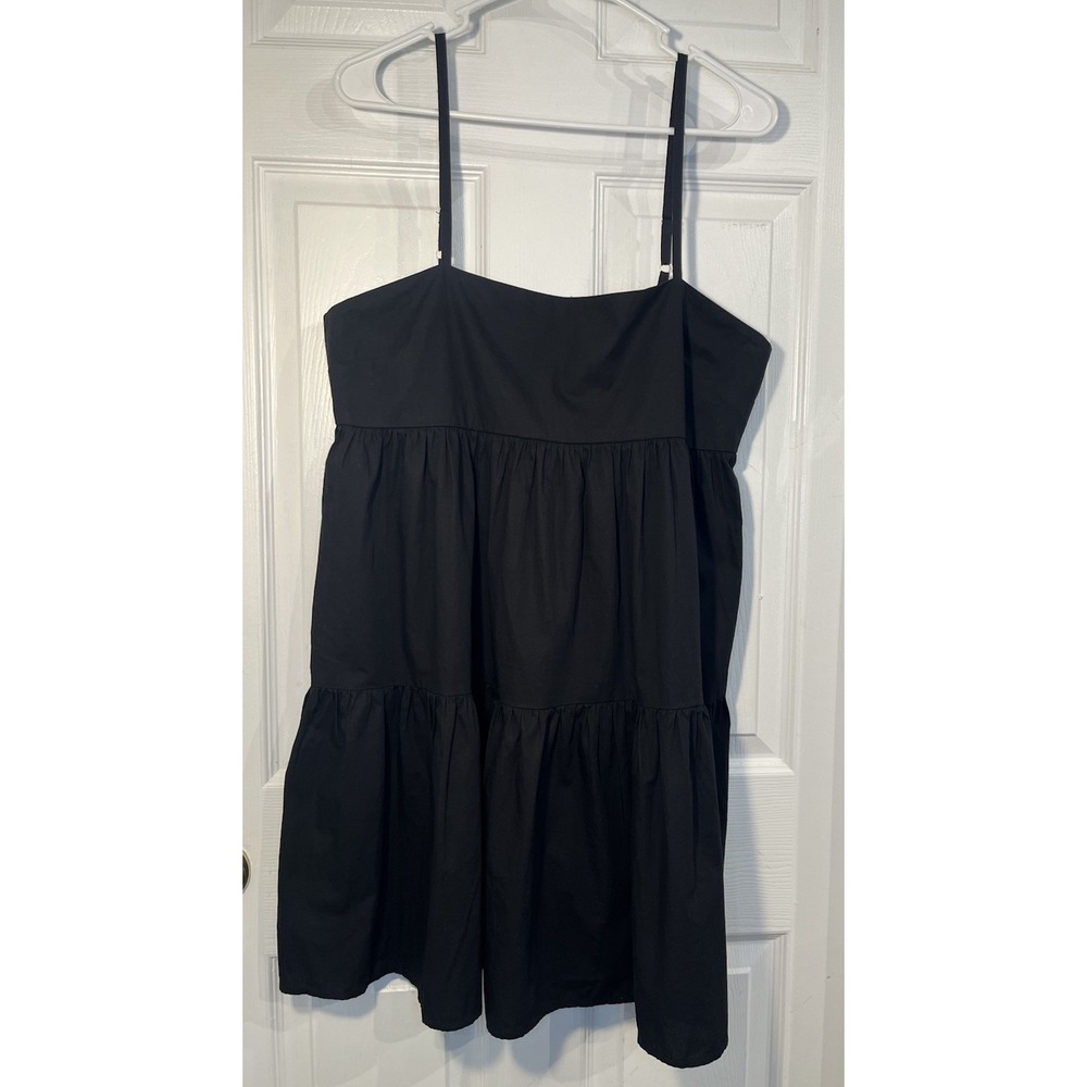 ASOS Design Black‎ Tiered Mini Dress Cotton Cami Square Neck Zip Women's Sz 10